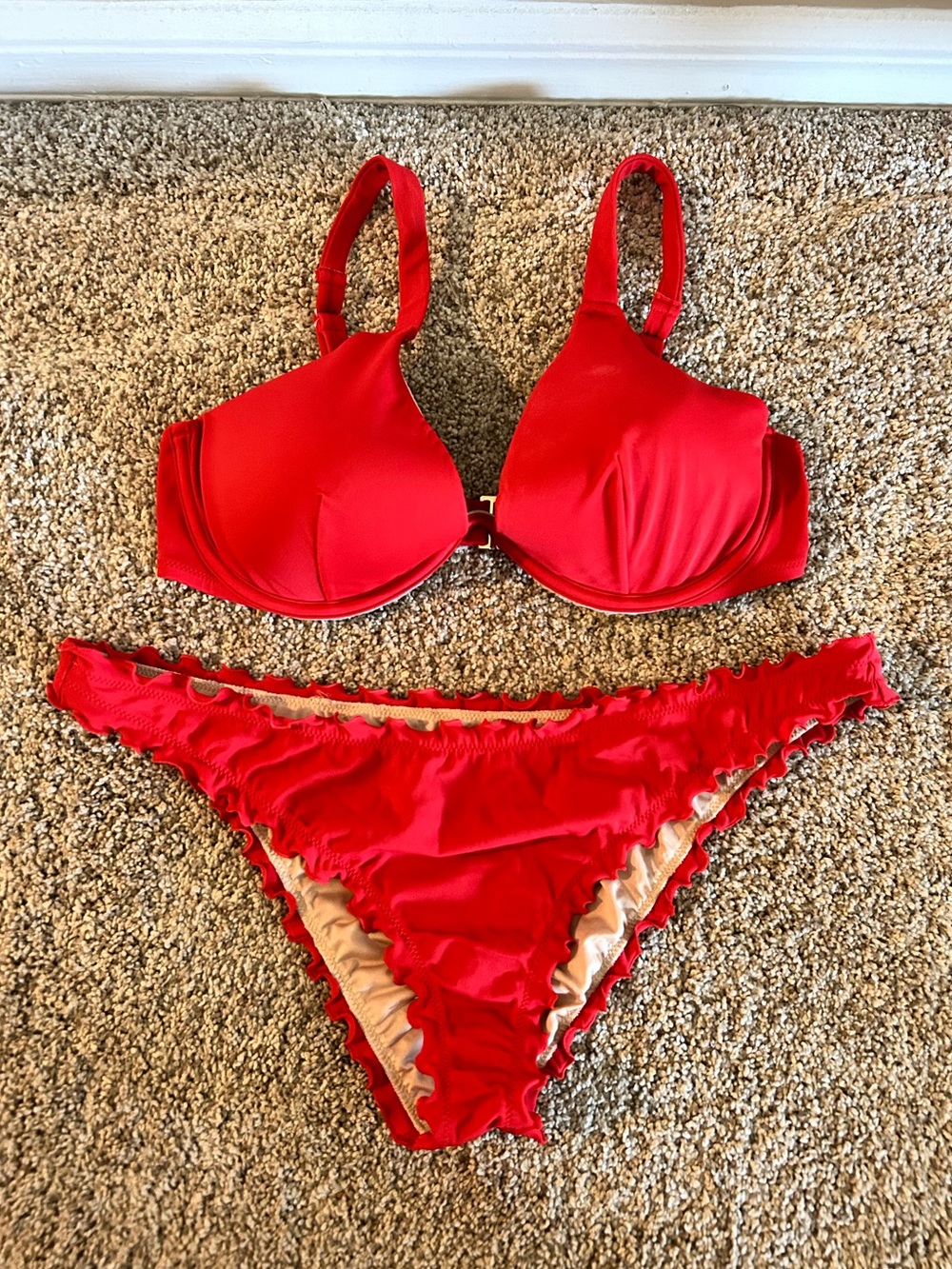 Shade & Shore Red Ruffle Bikini Set